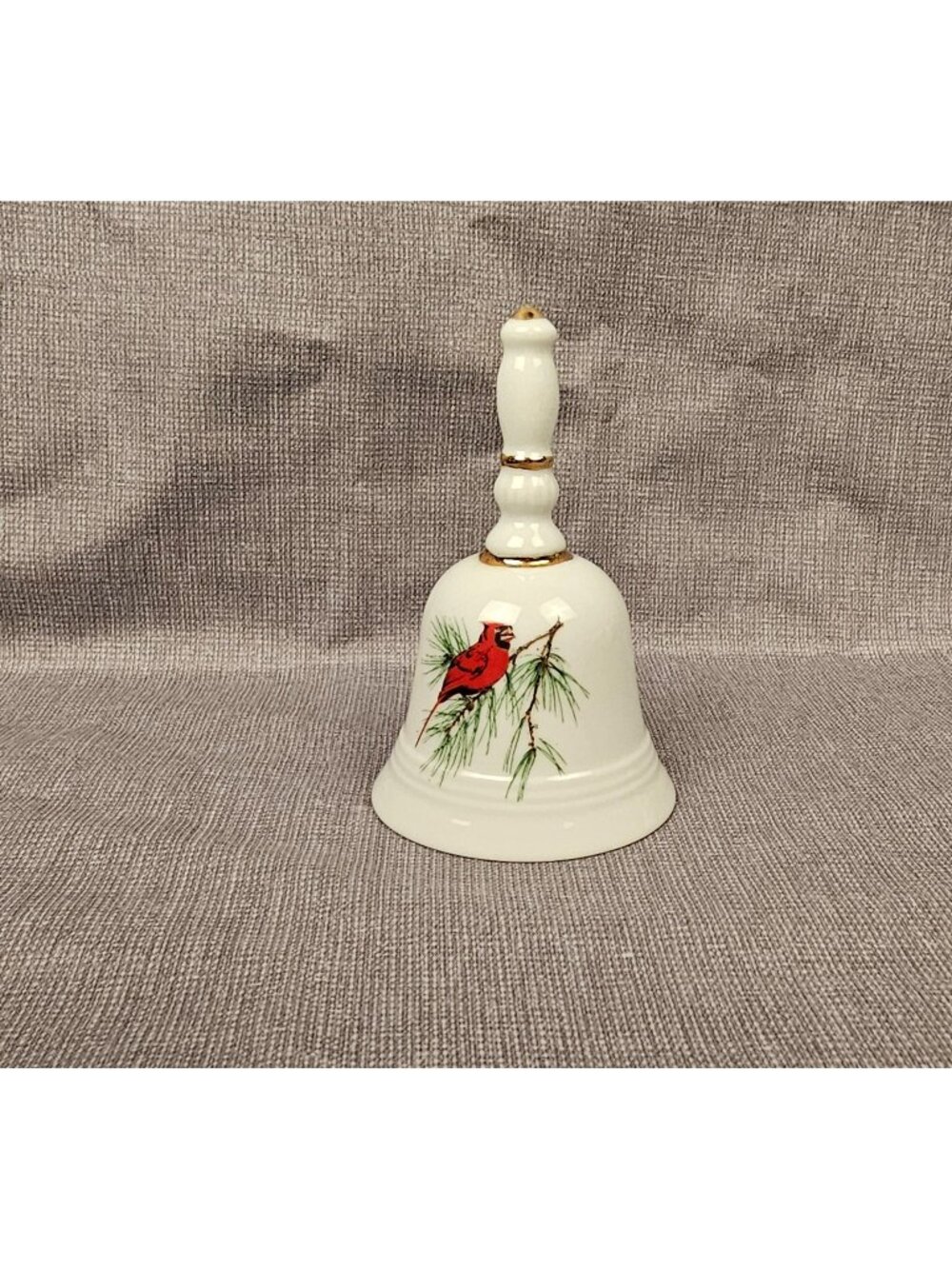 Vintage Ceramic Bell With Cardinal Design & Gold Accents 5.5" Tall Signed Interi